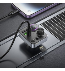 Trasmettitore Bluetooth Auto Hoco E86 48W PD QC3.0 con USB-C e 2 USB Nero, FM Bluetooth con ricarica rapida, supporto USB/TF