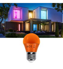 Lampadina led arancione G45 4W attacco E27 misura D45H78mm Equivalenza lampada incandescente: 30W protezione IP20