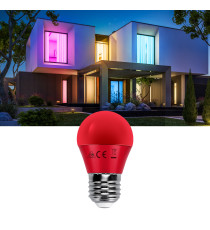 Lampadina led rossa G45 4W attacco E27 misura D45H78mm Equivalenza lampada incandescente: 30W protezione IP20