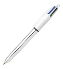 Penna a sfera a scatto multifunzione 4 Colors Shine - punta 1,0 mm - fusto silver - Bic - conf. 12 pezzi