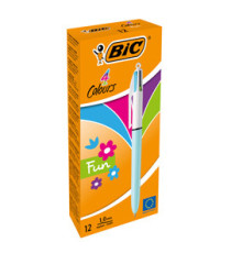 Penna a sfera a scatto multifunzione 4 Colours Fun  - punta 1,0mm - rosa, verde chiaro, turchese, viola - Bic - conf. 12