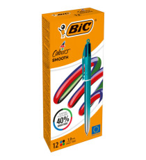 Penna sfera a scatto multifunzione 4 Colours Smooth - 1.0 mm - fusto verde acqua - Bic - conf. 12 pezzi