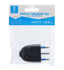 Spina dritta volante16A 250V 2P+T nera tipo italiana materiale ignifugo di alta qualità, contatti in rame nichelato