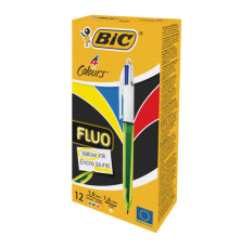 Penna a sfera scatto multifunzione 4 Colorus Fluo  - punta 1,0/1,6mm - 4 colori fluo - fusto giallo fluorescente - Bic -