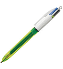 Penna a sfera scatto multifunzione 4 Colorus Fluo  - punta 1,0/1,6mm - 4 colori fluo - fusto giallo fluorescente - Bic -