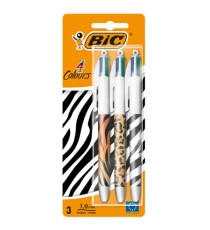 Penna a sfera scatto multifunzione 4 Colours Animalier - punta 1,0 mm - Bic - conf. 3 pezzi
