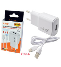 Pack caricabatterie da muro USB-A 2.1A white Linq TPC-2201 con cavo type-c Ricarica Rapida e Sicura