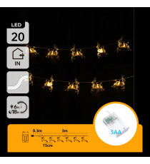 Catena luminosa a batteria 3AA con luci a renna 20 led 3mt - luce calda 3000K,IP20 da interno