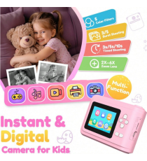 Fotocamera digitale con stampante istantanea S7 rosa - Stampa istantanea delle fotografie su carta adesiva o normale