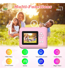 Fotocamera digitale con stampante istantanea S7 rosa - Stampa istantanea delle fotografie su carta adesiva o normale