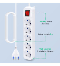 Multipresa ciabatta elettrica schuko 5 posti con interruttore generale cavo da 5 metri spina 16A 250V MAx 3680W