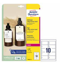 Cartellino micro-perforato stampabile - cartoncino - laser - 90 x 50 mm - 10 cart/fg - 10 fogli - bianco - Avery