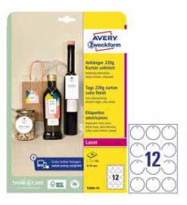 Cartellino stampabile - in cartoncino - con bordi lisci - laser - diametro 60 mm - 12 cart/fg - 10 fogli - bianco - Aver