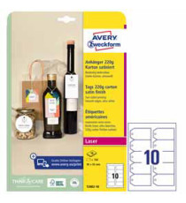Cartellino stampabile - in cartoncino - con bordi tagliati lisci - laser - 90 x 50 mm - 10 cart/fg - 10 fogli - bianco -
