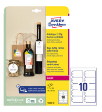 Cartellino stampabile - in cartoncino - con bordi tagliati lisci - laser - 90 x 50 mm - 10 cart/fg - 10 fogli - bianco -