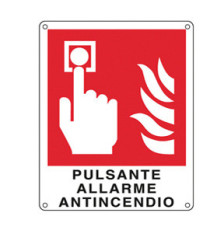 Cartello segnalatore - 12x14,5 cm - PULSANTE ALLARME ANTINCENDIO - alluminio - Cartelli Segnalatori