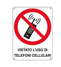 Cartello segnalatore - 16,6x23,3 cm - VIETATO L'USO DI TELEFONI CELLULARI - alluminio - Cartelli Segnalatori