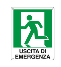Cartello segnalatore - 25x31 cm - USCITA DI EMERGENZA (sinistra) - alluminio - Cartelli Segnalatori
