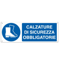 Cartello segnalatore - 35x12,5 cm - CALZATURE DI SICUREZZA OBBLIGATORIE - alluminio - Cartelli Segnalatori