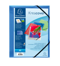 Cartella 3 lembi con elastico angolare Kreacover - A4 - dorso 1,5 cm - PP - blu trasparente - Exacompta