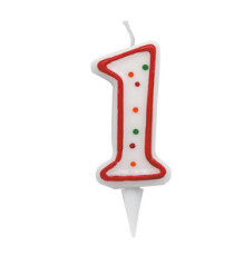 Candelina Zuccherino - numero 1 - H 8.5 cm - Big Party