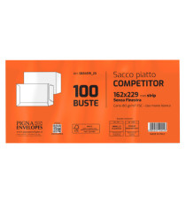 Busta a sacco Competitor FSC - strip adesivo - 16 x 23 cm - 80 gr - bianco - Pigna Envelopes - conf. 100 pezzi