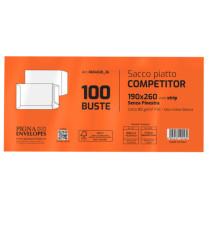 Busta a sacco Competitor FSC - strip adesivo - 19 x 26 cm - 80 gr - bianco - Pigna Envelopes - conf. 100 pezzi