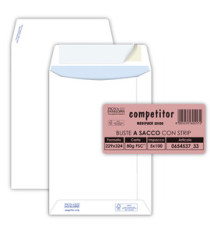 Busta a sacco Competitor FSC - strip adesivo - 23 x 33 cm - 80 gr - bianco - Pigna Envelopes - conf. 100 pezzi