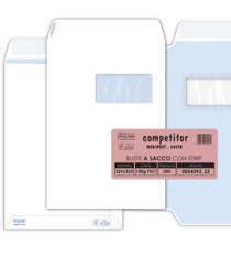 Busta a sacco Competitor FSC - strip adesivo - con finestra - 23 x 33 cm - 100 gr - bianco - Pigna Envelopes - conf. 500