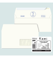 Busta a sacco Kami Strip - con finestra - 11 x 23 cm - 100 gr - carta riciclata FSC - bianco - Pigna Envelopes - conf. 5