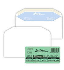 Busta Busta Silver Matic FSC - senza finestra - gommata - 11 x 23 cm - 80 gr -  bianco - Pigna Envelopes - conf. 25 pezz