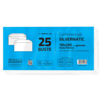 Busta Busta Silver Matic FSC - senza finestra - gommata - 11 x 23 cm - 80 gr -  bianco - Pigna Envelopes - conf. 25 pezz