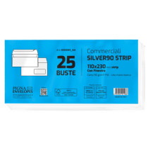 Busta SILVER90 STRIP FSC - bianca - internografata - con finestra - 110 x 230 mm - 90 gr - Pigna Envelopes - conf. 25 pe