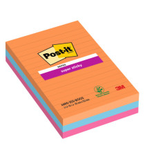 Blocco Post-it Super Sticky - 4690-3SS-BOOS - a righe - 101 x 152 mm - colori Boost - 90 fogli - Post-it - conf. 3 pezzi