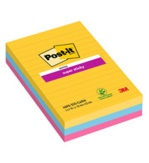 Blocco Post-it Super Sticky - 4690-3SS-CARN - a righe - 101 x 152 mm - colori Carnival - 90 fogli - Post-it - conf. 3 pe