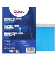 Braccialetti identificativi - in Tyvek - blu fluo - 265 x 19 mm - 50 fogli - 10 et/fg - Avery - Conf. 500 pezzi