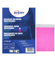 Braccialetti identificativi - in Tyvek - rosa fluo - 265 x 19 mm - 50 fogli - 10 et/fg - Avery - Conf. 500 pezzi