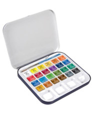 Acquerelli Aquafine - colori assortiti - Daler Rowney -  scatola metallo 24 acquerelli + pennello + tavolozza