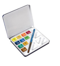 Acquerelli Aquafine - colori assortiti - Daler Rowney - scatola metallo 10 acquerelli + pennello + tavolozza