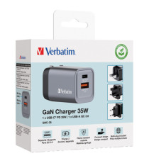 Adattatore da viaggio GNC-35 - 1x USB-C PD 35W, 1x USB-A QC 3.0 35W - Verbatim - 32200