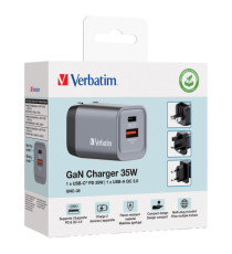 Adattatore da viaggio GNC-35 - 1x USB-C PD 35W, 1x USB-A QC 3.0 35W - Verbatim - 32200