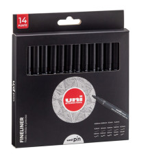 Astuccio Pin fineliner - nero - 14 gradazioni - Uni Mitsubishi - conf. 14 pezzi