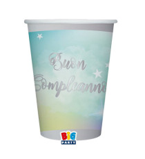 Bicchiere Soft Rainbow - Buon Compleanno - 200 ml - carta - Big Party - conf. 8 pezzi