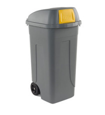Bidone mobile Push - con coperchio - 49x54x95 cm - 100 L - grigio/giallo - Mobil Plastic