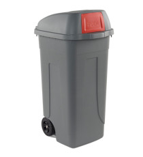 Bidone mobile Push - con coperchio - 49x54x95 cm - 100 L - grigio/rosso - Mobil Plastic
