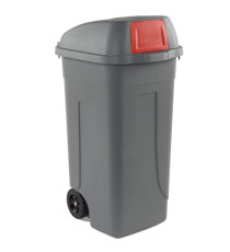 Bidone mobile Push - con coperchio - 49x54x95 cm - 100 L - grigio/rosso - Mobil Plastic