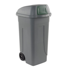 Bidone mobile Push - con coperchio - 49x54x95 cm - 100 L - grigio/verde - Mobil Plastic