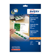 Biglietti da visita - 85 x 54 mm - 200 gr - effetto opaco - bianco - Avery - conf. 25 fogli da 10 biglietti