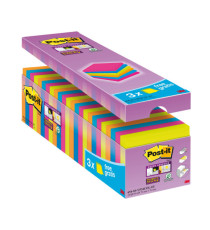 Blocco foglietti Post-it Super Sticky - 654-SS-VP24COL - 76 x 76 mm - colori assortiti - 90 fogli - Post-it - conf. 24 b