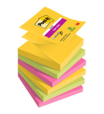 Blocco foglietti Super Sticky Z-Notes - R330-6SS-CARN - 76 x 76 mm - colori asssortiti - 90 fogli - Post-it - conf. 6 pe